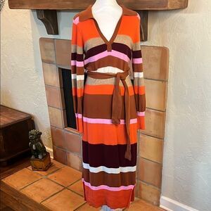 Charter Club Cashmere Striped Multicolor Midi Dress, size S